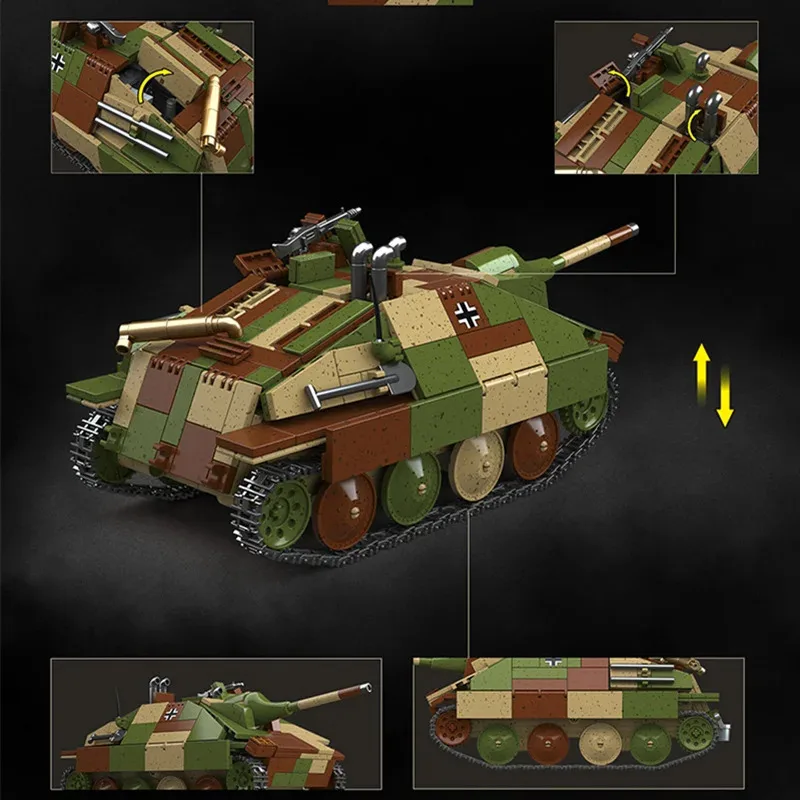 2025 لعبة جديدة من الحرب العالمية الثانية Jagdpanzer 38 (t) مجموعة مدمرة دبابة هيتزر لعبة بناء للأولاد بمقياس 1:28 موديل Jg.Pz.38 [t] 100311