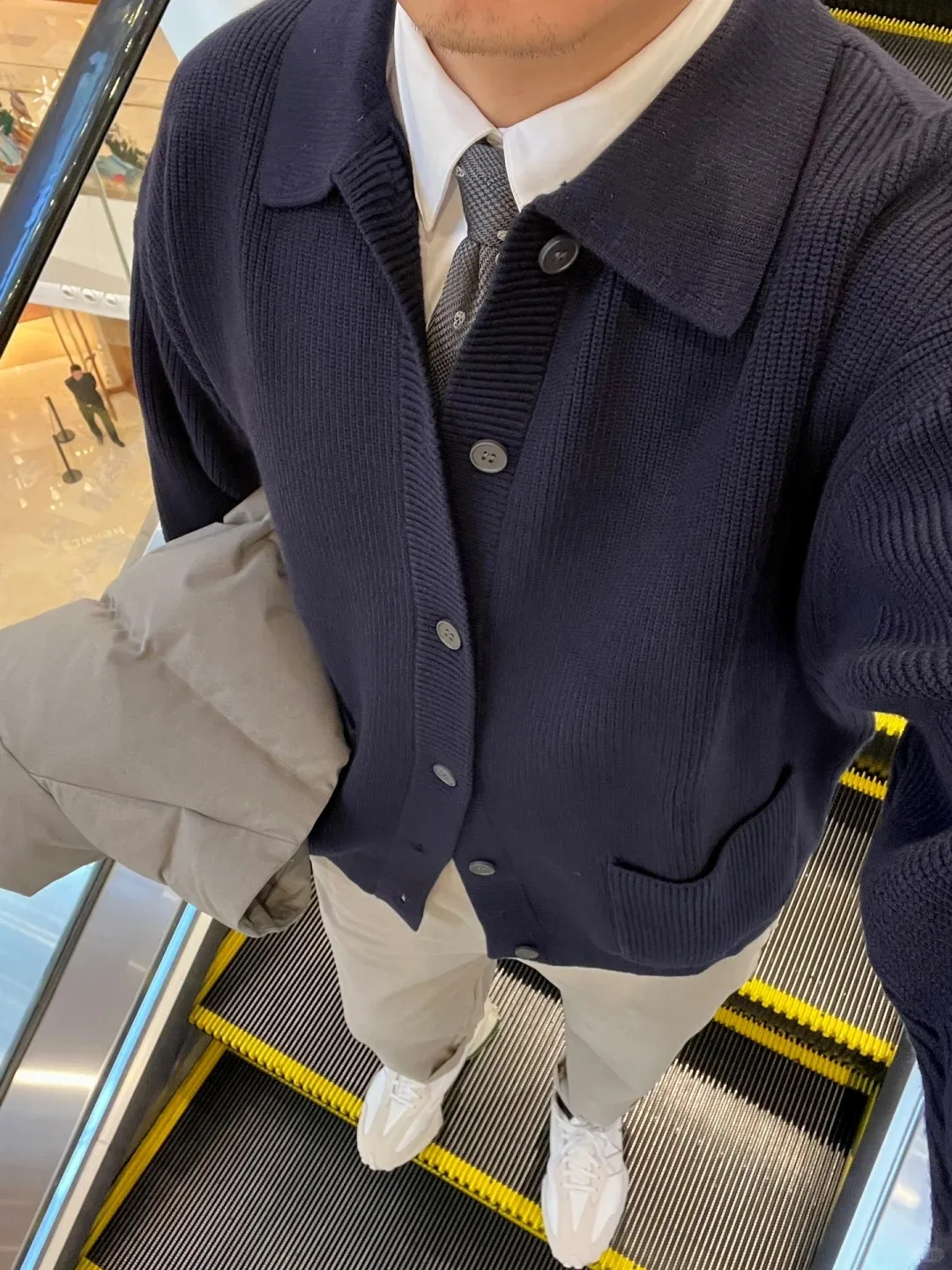 

Cobalt Blue Collar Knitted Sweater Men's Spring Autumn Commute Workwear Cleanfit Open Cardigan Knitwear Outerwear