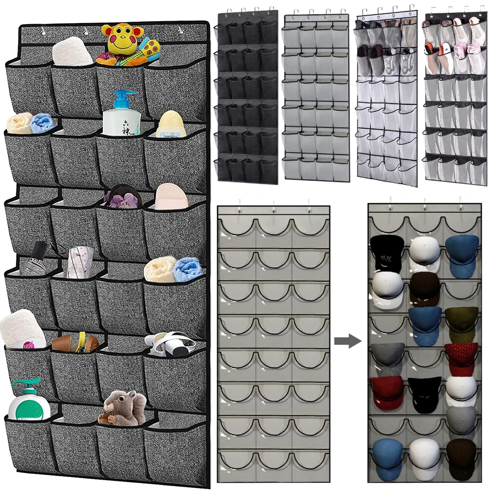 24 Pockets Wall Storage Bag Shoe Holder Organiser Over The Door Hanging Shelf Rack with 4 Hook Hanging Shoe Storage Bag for Home