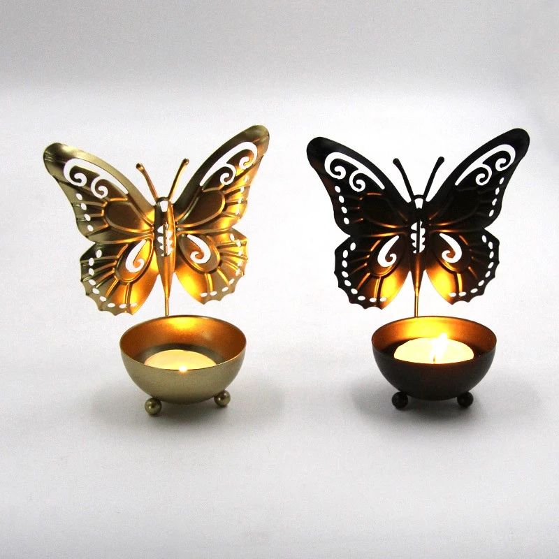 Iron Art Butterfly Candle Holder Metal Candlestick Desktop Ornaments Scented Candle Heat Resistant Crafts Home Living Room Decor