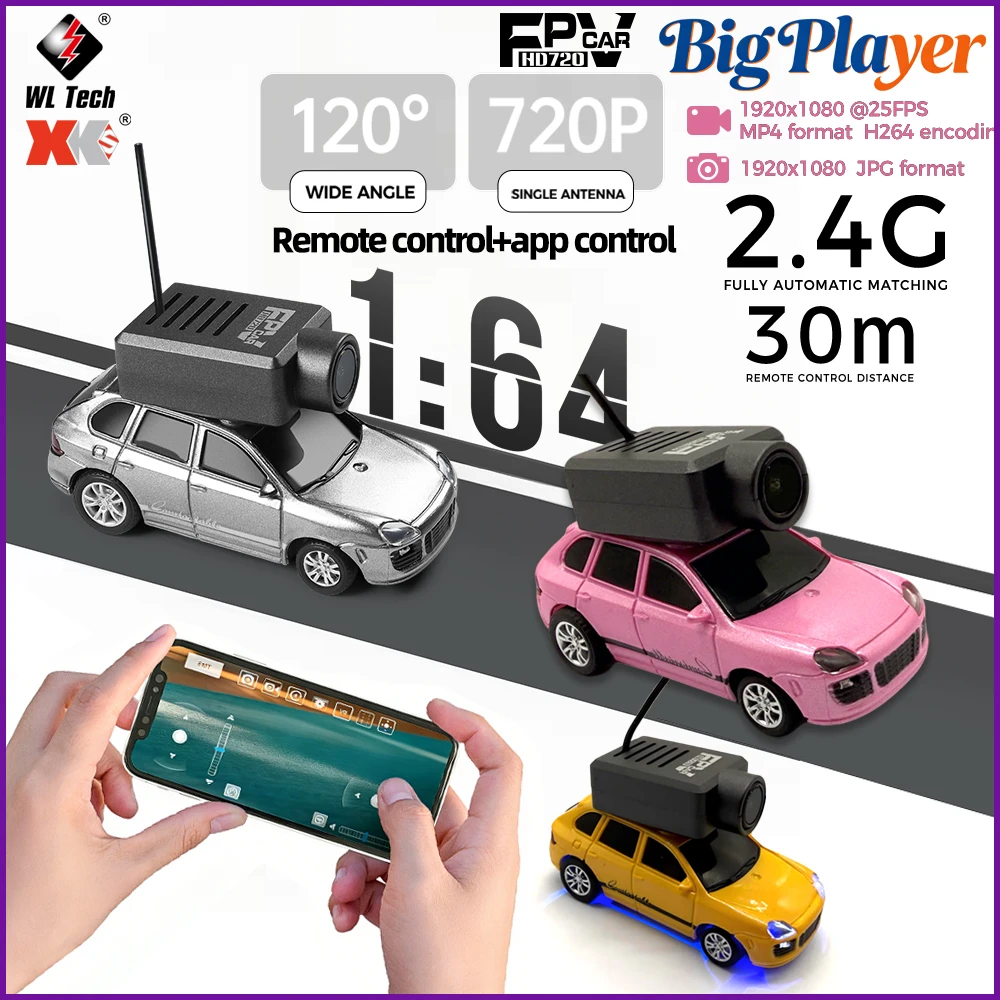 

Wltonys 6401 1:64 Mini FPV RC Car 2.4G APP Dual Control 720P Wide-Angle Camera Gyro Stabilization Control Toy Gift for Kid Adult