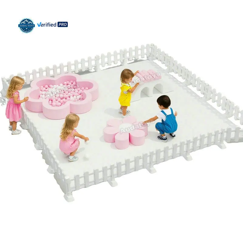 13X13Ft Commercial Indoor Soft Play Set For Toddler Girls Party Wooden Pink & White For Shopping Mall & Residential Use