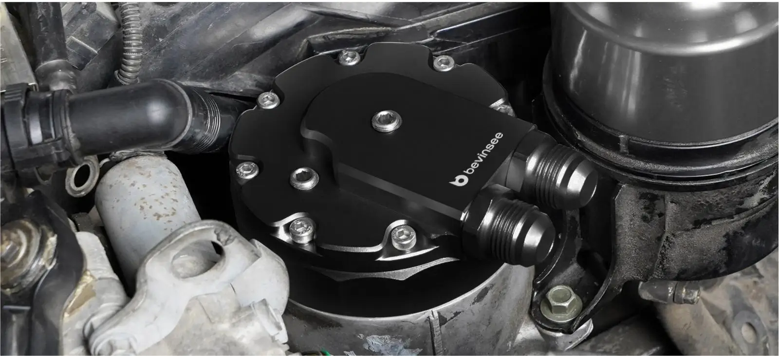 BEVINSEE Ölkühlerdeckel für Filtergehäuse für BMW E46 330i 325i 323i 328i E39 525i 528i 530i E36 323i 328i E60 E61 525i 530i – Detail 8