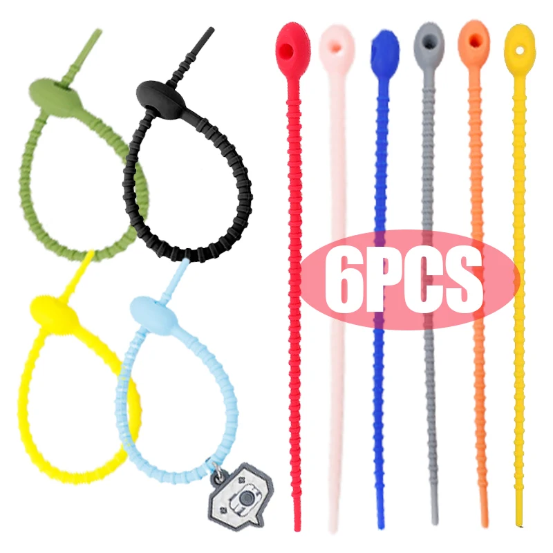 6/1PCS Silicone Self-Locking Cable Ties Reusable Multifunctional Wire Organizer Desk Data Line Earphone Fasten Cord Bundle Strap