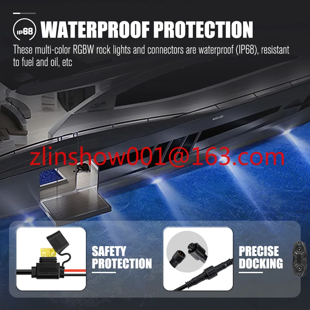 8 PCS 8 Pods 4x4 Off Road Multicolor Impermeable APP Control Modo de música Underglow LED RGBW Rock Lights