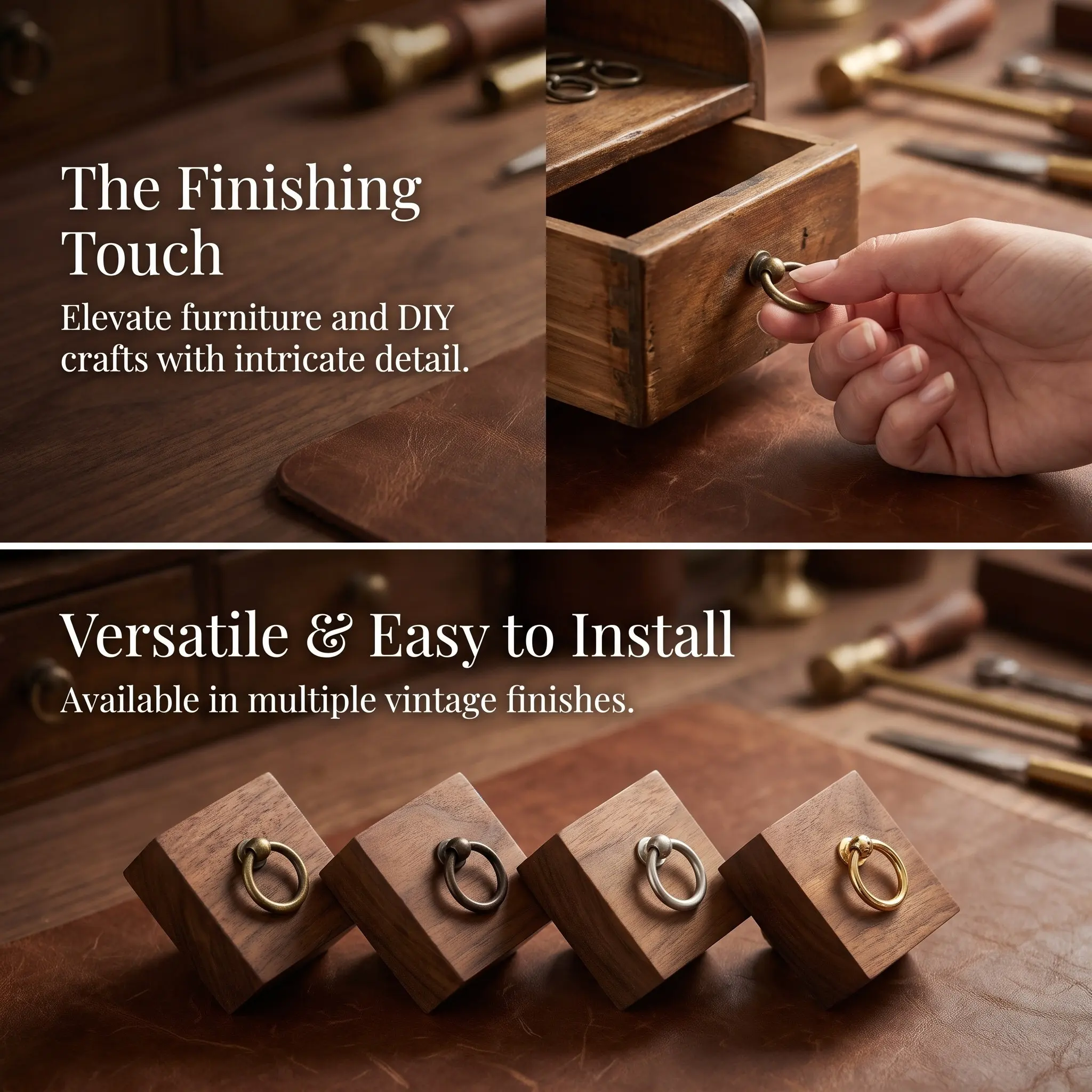 Mini Drawer Pulls 40pcs Metal Ring Handles Brad Fasteners Vintage Cabinet Knobs for DIY Furniture Decor
