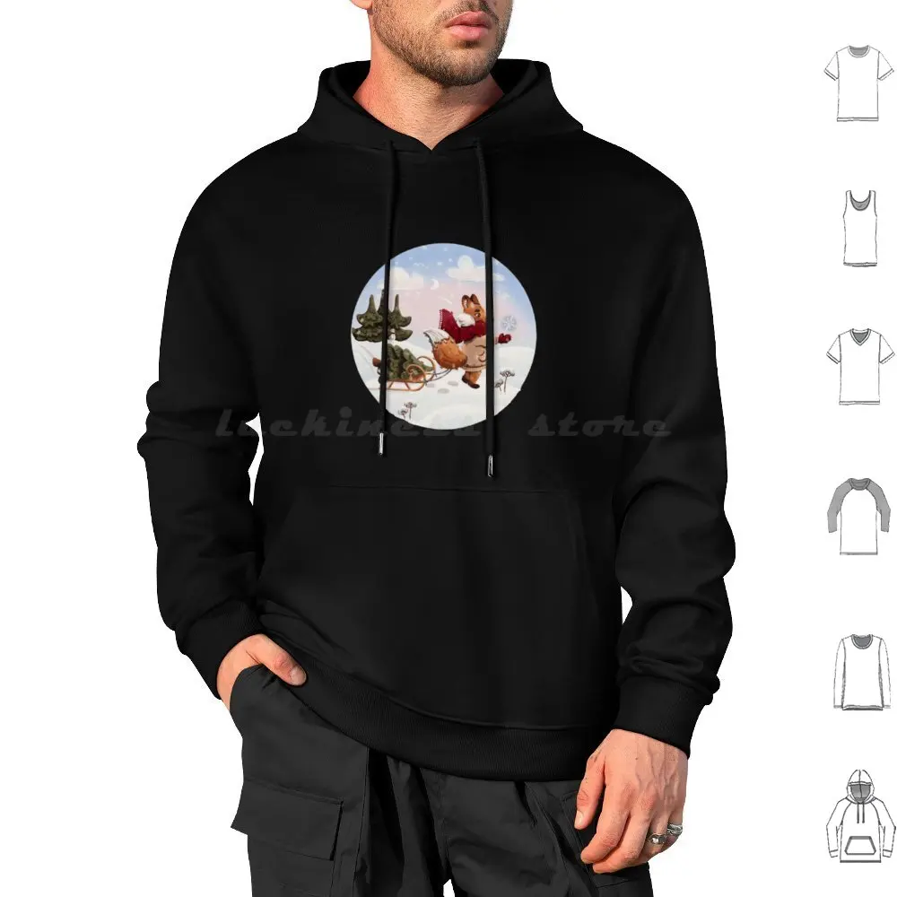 Little Fox Hoodie cotton Long Sleeve Fox Winter Snow Cute Pine Tree