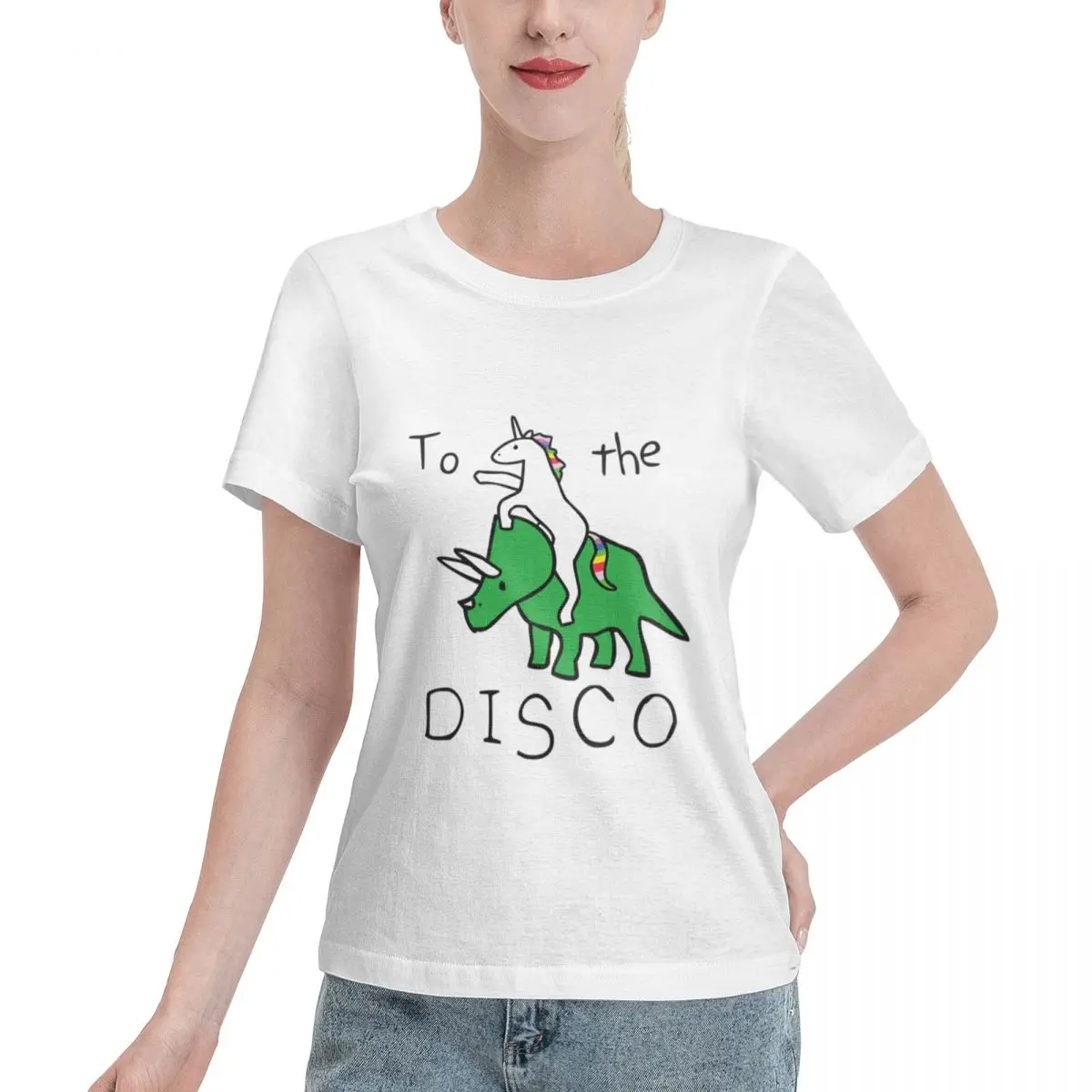Ootd Favorite To The Disco (Unicorn Riding Triceratops) Women's T-shirt Outdoor Activity Basic Tops For Women
