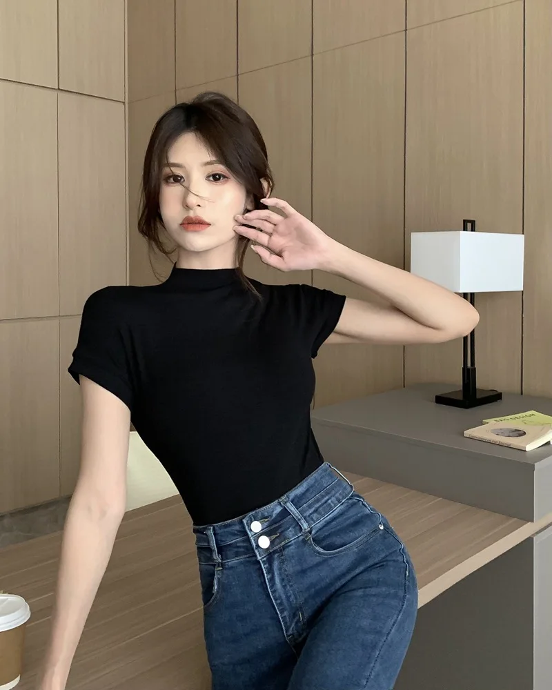 Koreanische Mode Grundlegende Crop Top Dame Kurzarm Crewneck Dünne T-shirt Sommer T für Frauen Vintage Top Harajuku Y2k Streetwear – Detail 12