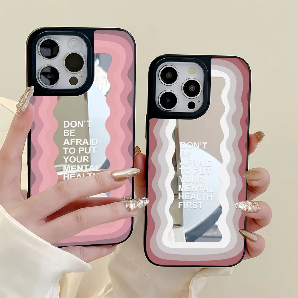 

Wave Pattern Phone Case For iPhone 16 Pro Case For iPhone 11 15 13 17 12 14 Pro Max Shockproof Soft Luxury Make up Mirror Cover