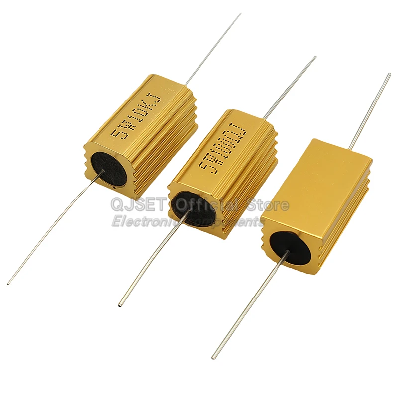 ตัวต้านทานกำลังสูงแบบอลูมิเนียมเคลือบทอง 1 ชิ้น รุ่น RX24-5W ค่าความต้านทาน 0.1R 1R 2 3 4 5 6 8 10 20 47 100 150 200 300 470 โอห์ม 1K โอห์ม 10K 100K โอห์ม