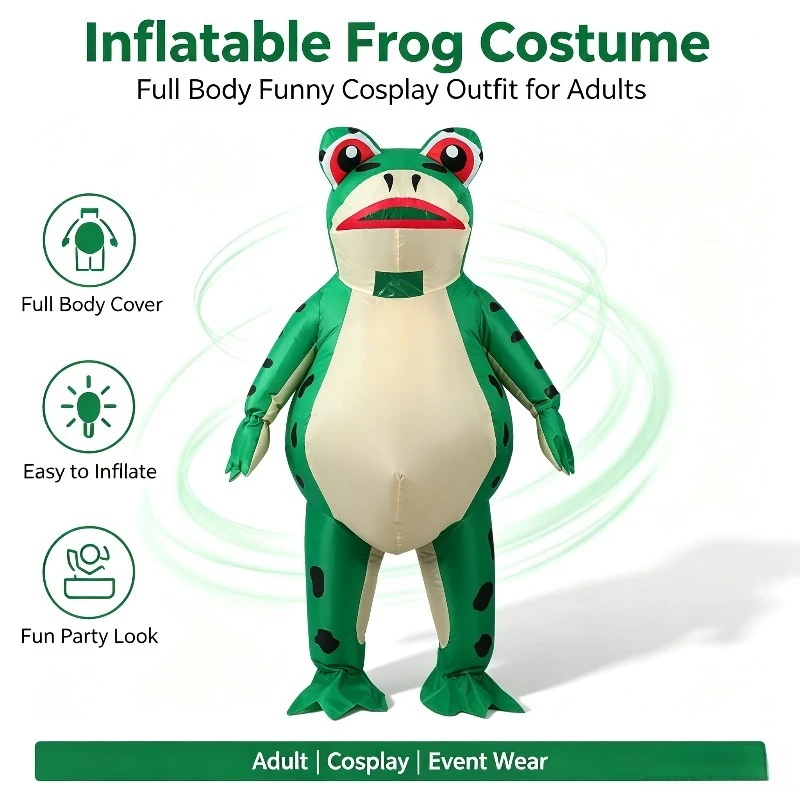 Inflatable Frog Costume Full Body Mascot Outfit Funny Cosplay Suit for Halloween Party Festival Gathering Performance