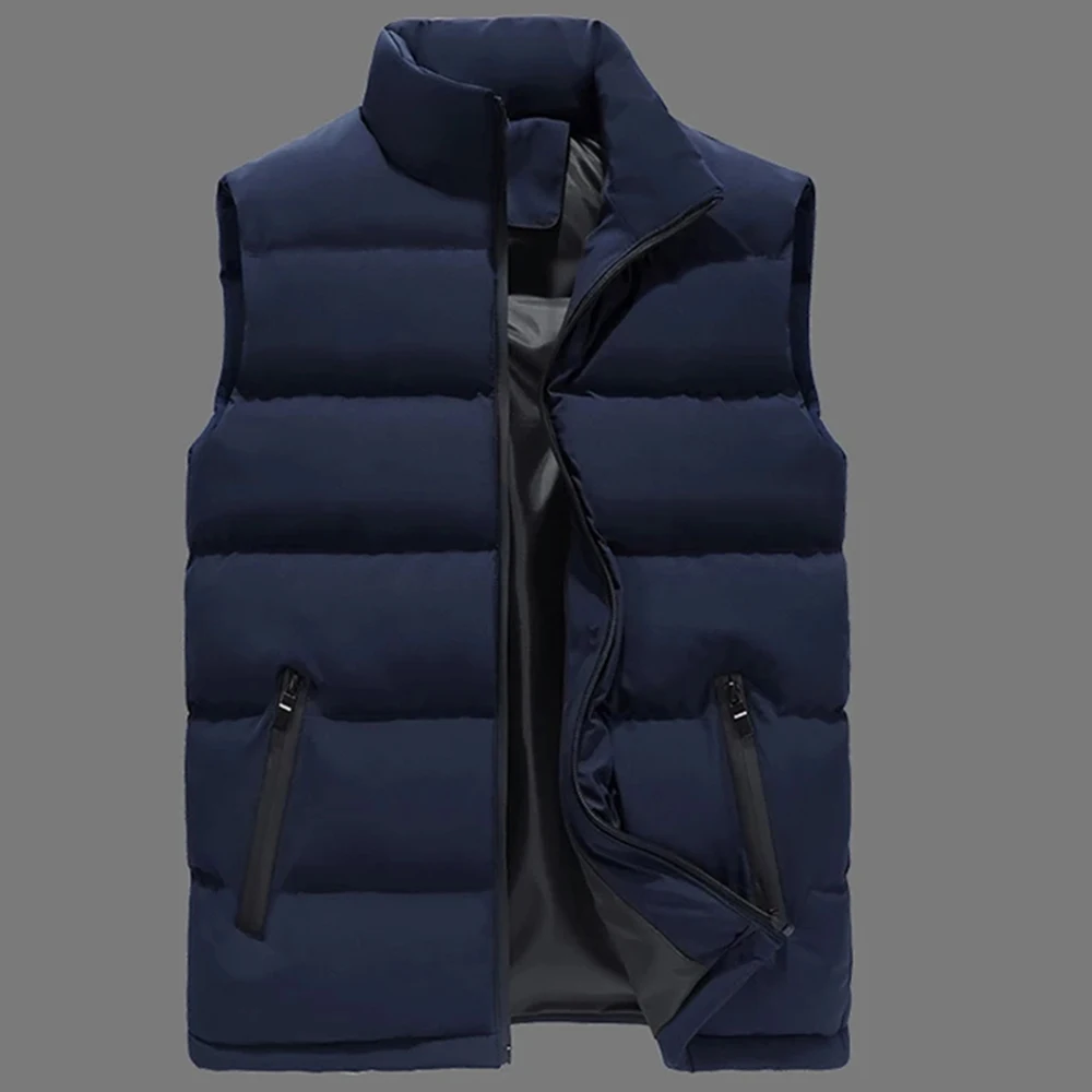 New Mens Warm Sleeveless Jackets Winter Waterproof Zipper Coat Autumn Stand-up Collar Casual Waistcoat Clothing Coats Down Vest