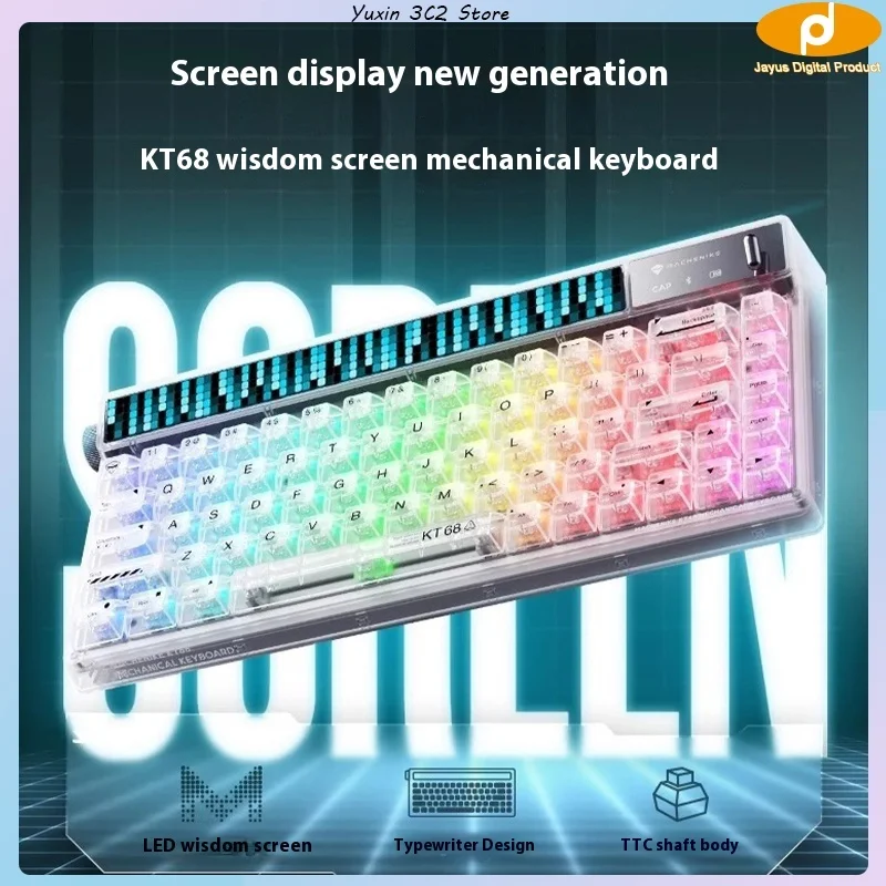 Imagem -02 - Teclado Mecânico Gateron E-sport Kt68 Pro Tela Inteligente 65 Tecla Completa de Layout Retroiluminação Rgb Hot-plug
