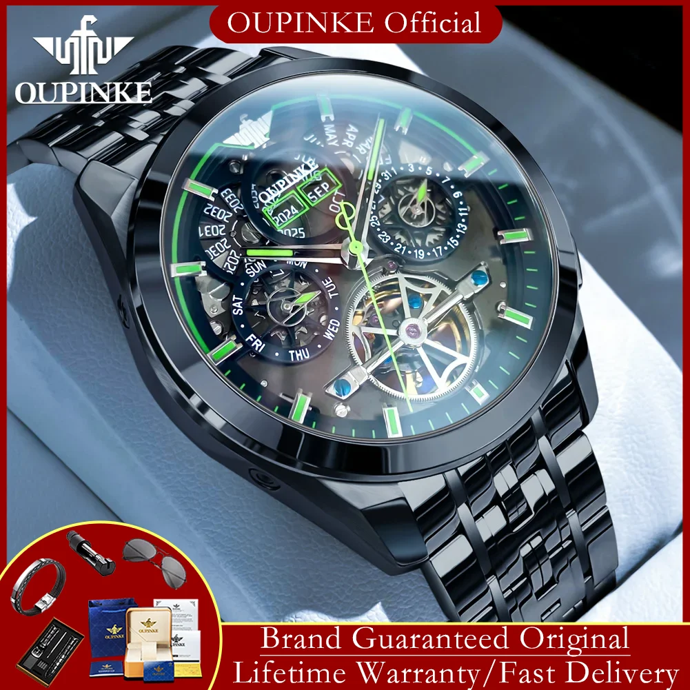 

OUPINKE 3235 Men's Watches Hollowed Fully Automatic Mechanical Watches Multifunctional Skeleton Flywheel Luxury Brand Man Watch