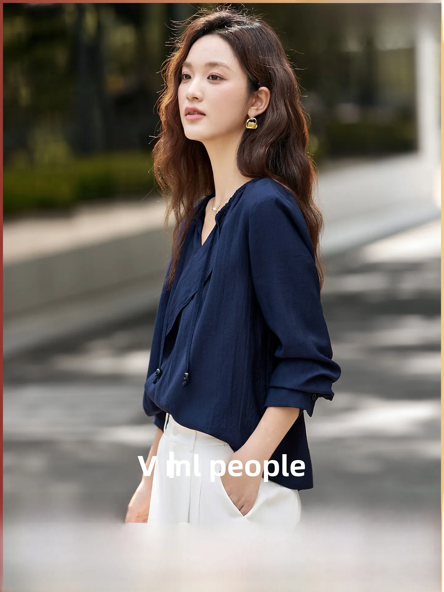 

Women's V-Ne Chiffon irt Spring Autumn New Sle Belted oulder Length Sve Casual Loose Fit Color Top