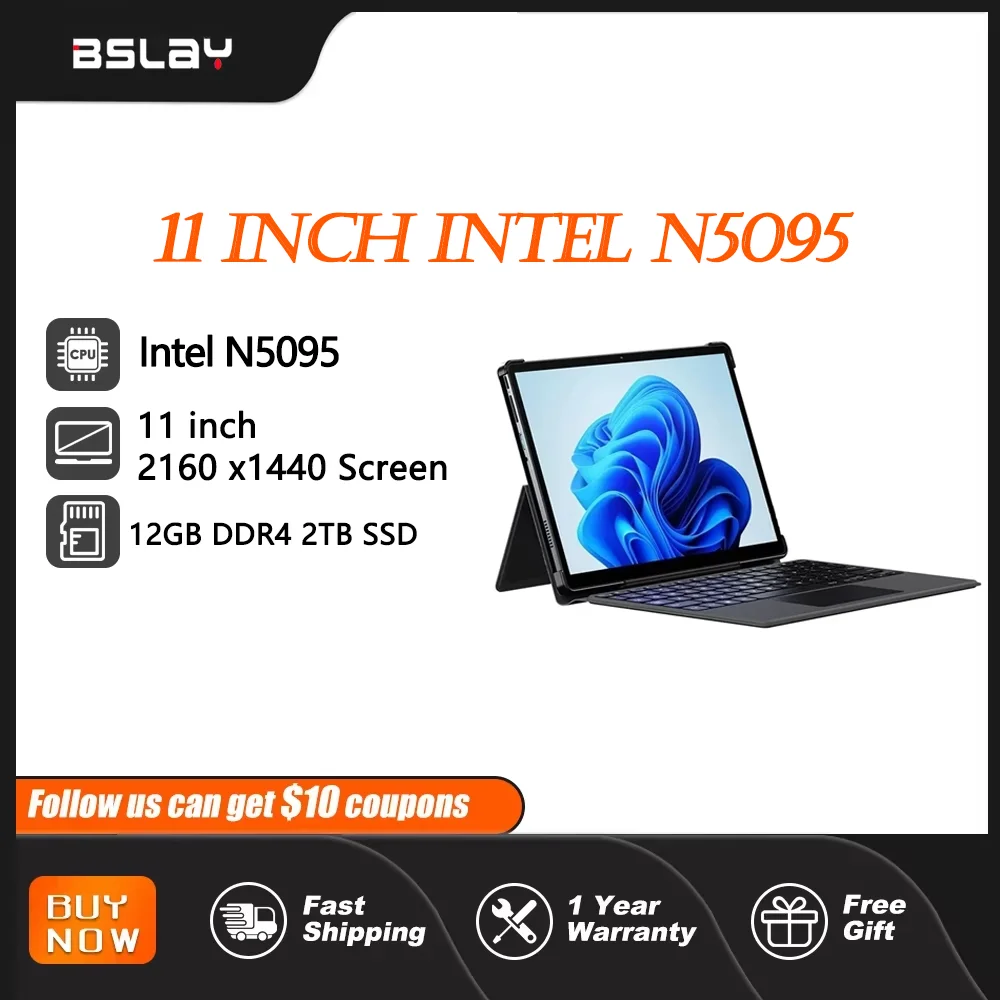 Tablet 11 Inch Intel N5095 2 In 1 12GB RAM 2TB SSD DDR4 Win11 2K 2160*1440 Touchscreen Laptop HD Camera Portable Notebook PC