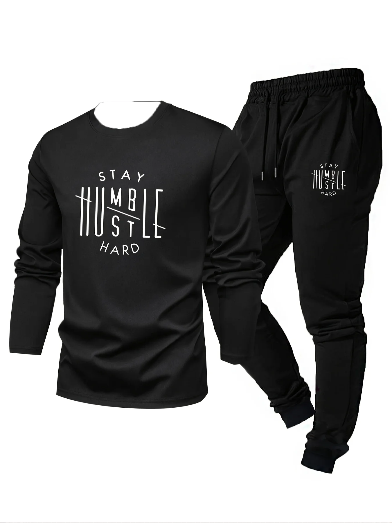 Men's Spring and Autumn Long Sleeved Long Pants Letter Printed Round Neck Long Sleeved T-shirt Casual Sports Outdoor Set