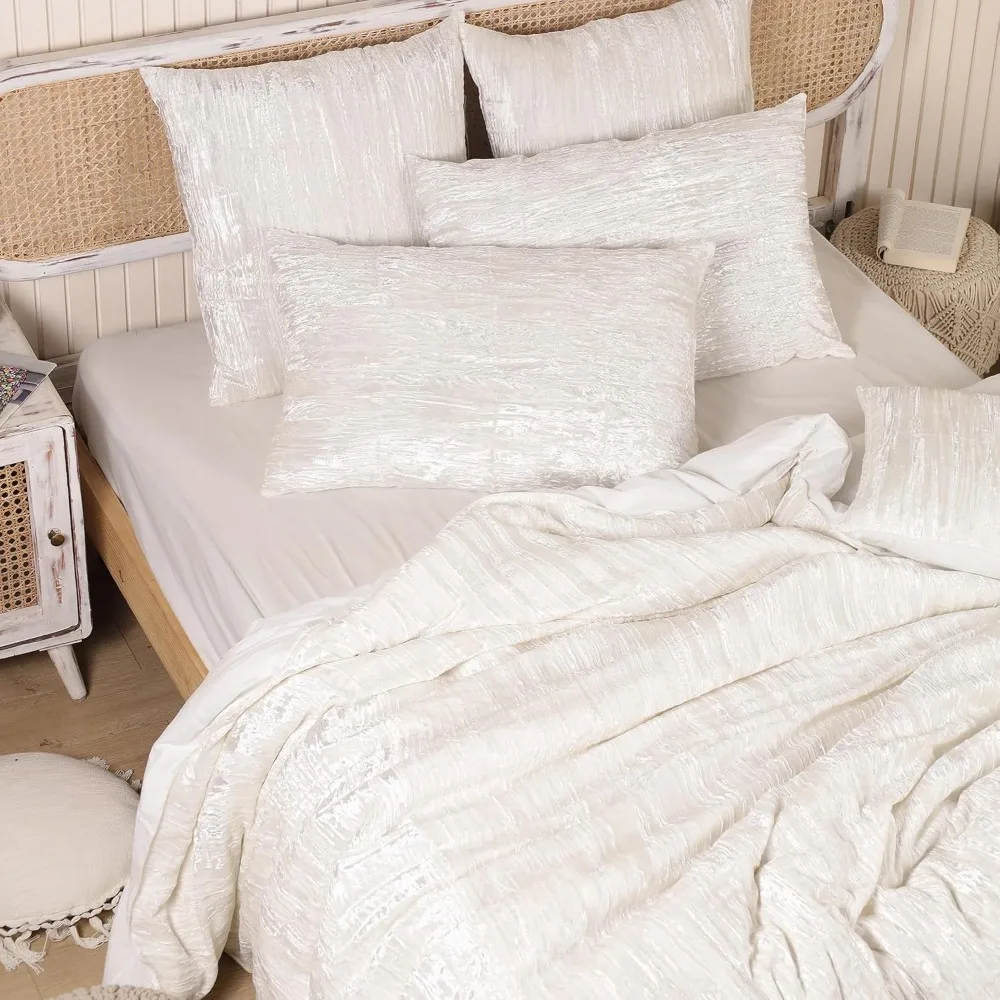 مجموعة غطاء لحاف بوهو مخملي رايون فاخر بلون سادة مقاس كامل 80 × 90 مع نمط UO مريح للغاية #6