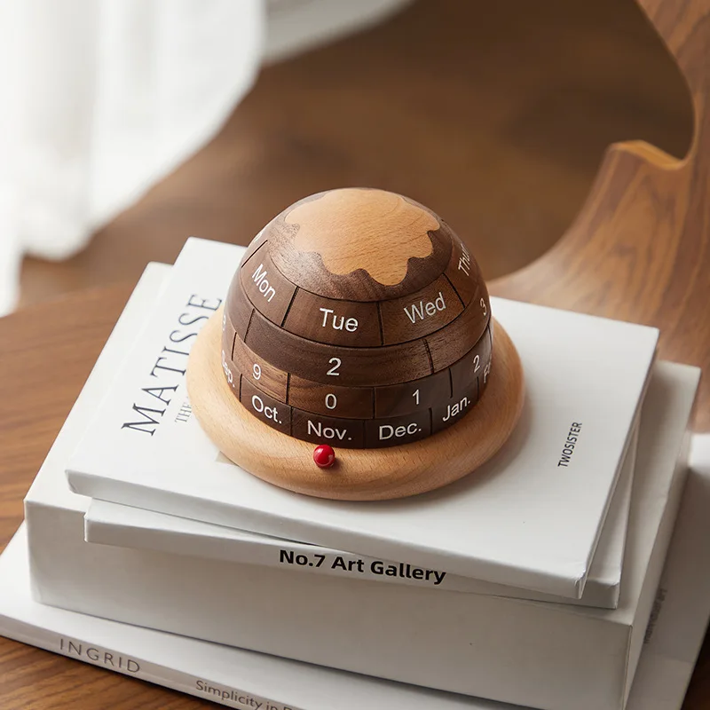 Creative Solid Wood Planet Calendar Spinning Records Date Exquisite Tabletop Decoration Calendar Home Room Decoration Handicraft