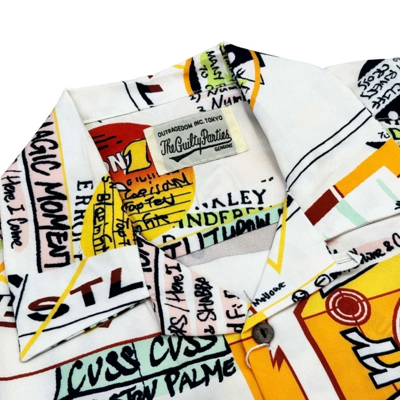 WACKO MARIA Yellow Newspaper Full Print Summer Brand Short Sleeve Shirt Trendy Holiday Clothing