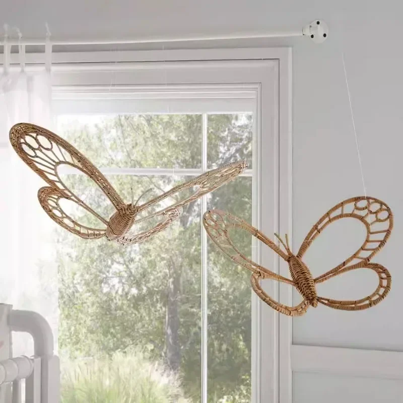 INS Natural Rattan Butterfly Children's Room Decora Hand Woven Butterfly Wall Ornaments Countryside Homestay Decor Photo Props