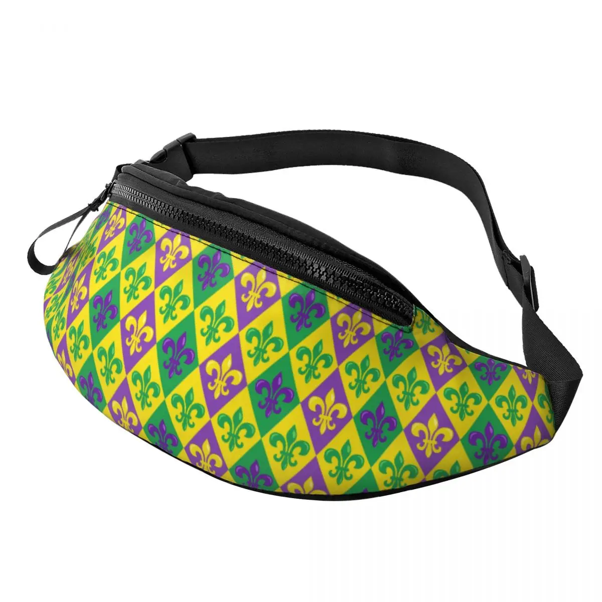 Custom Mardi Gras Fleur De Lis Flower Fanny Pack Women Men Casual Crossbody Waist Bag for Running Phone Money Pouch