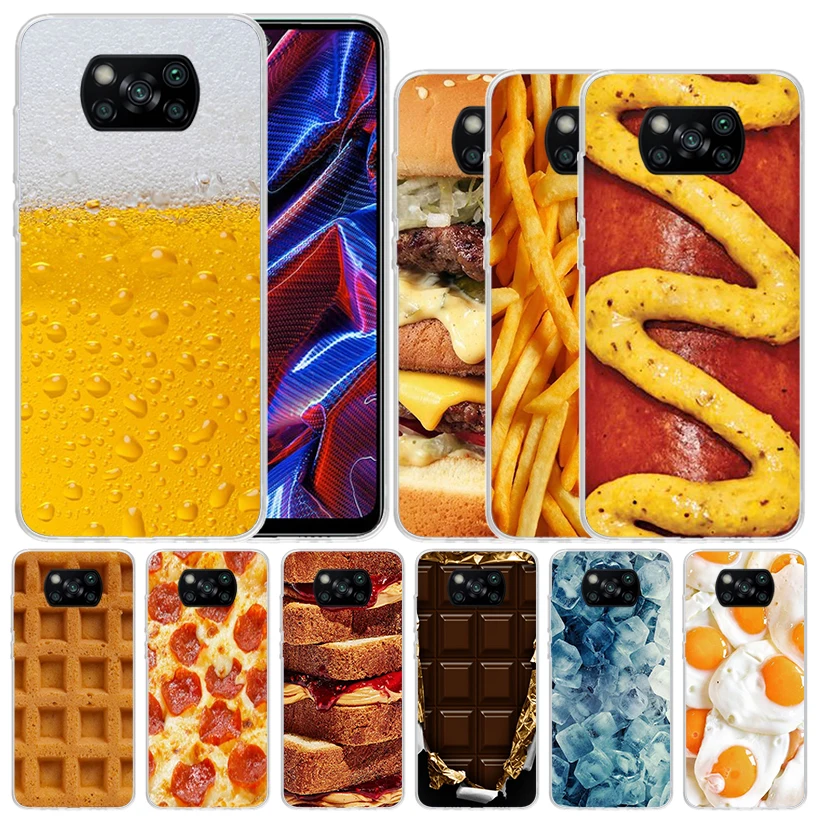 Food French Fries Beer Cheese Soft Cover for Xiaomi Poco X5 Pro X4 Gt X3 Nfc M5S Print Phone Case M4 M3 M2 F3 F2 F1 Mi Note 10 L