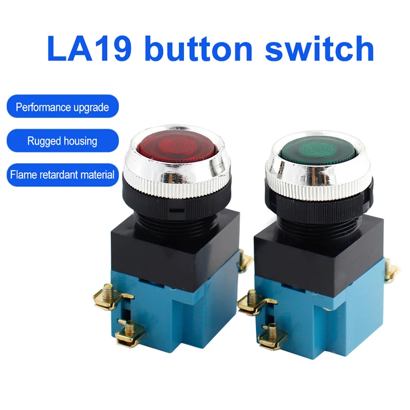 

Momentary Push Button Switch 25mm 5A 380V Circular Small Size Flat Round Red ,Green LA19-11 Switch