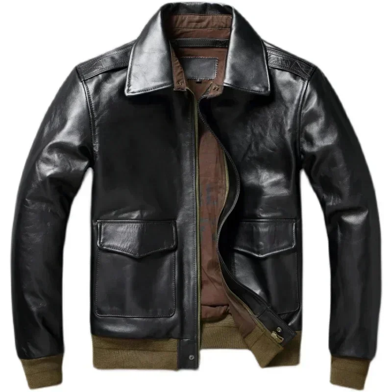 Classic A2 Genuine Horsehide Flight Suit Jacket Aviator Coats Leather Men Motorcycle s Autumn 가죽점퍼