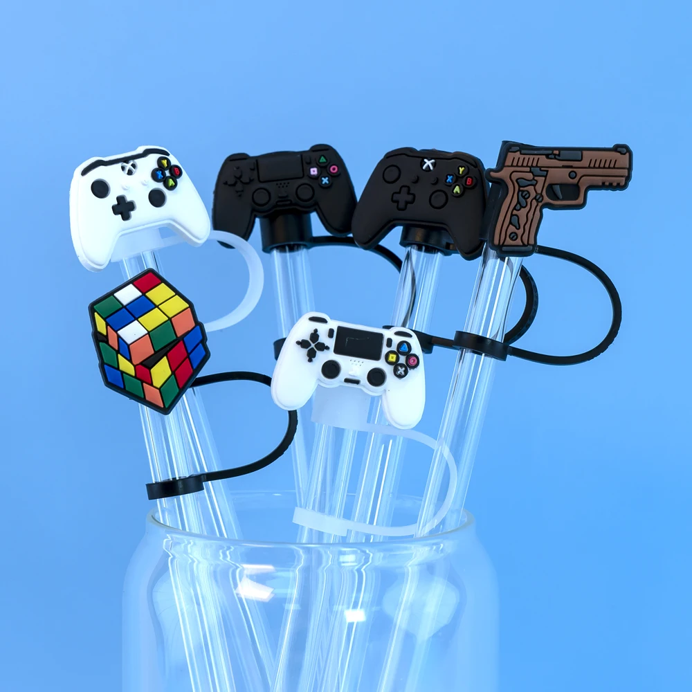 1PCS PVC Straw Cover GamePad Toy Pistol Series Straw Topper Reusable Airtight Drinkware Dust Cap Splash Proof Drinking Straw Tip