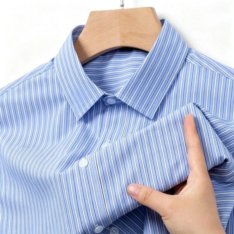 New Men Formal Shirt Long Sleeve Office Striped Fashion Business White Social Shirt Men's Clothing Casual Shirts S-5XL
