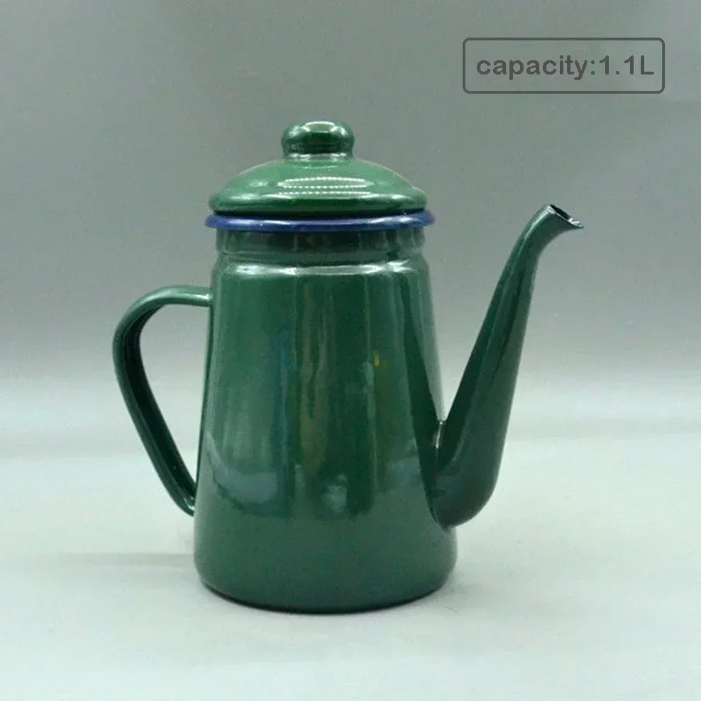 

1.1L Enamel Coffee Pot Army Green Teapot Hot Pot Restaurant Kettle For Home Enamel Pot Cup