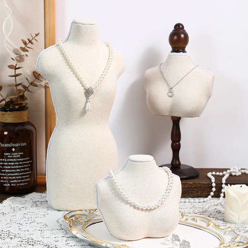 

Linen Jewelry Bust Display Mannequin Torso Stand Necklace Chain Pendant Holder Shop Jewelry Showcase Organizer