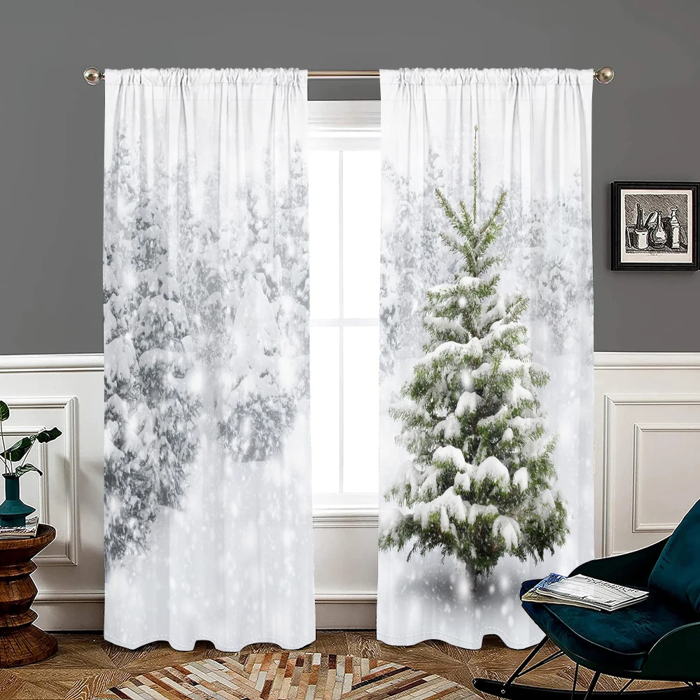 2 pieces, Christmas tree winter snowflake curtains -30% blackout - suitable for living room, bedroom, kitchen, home decoration