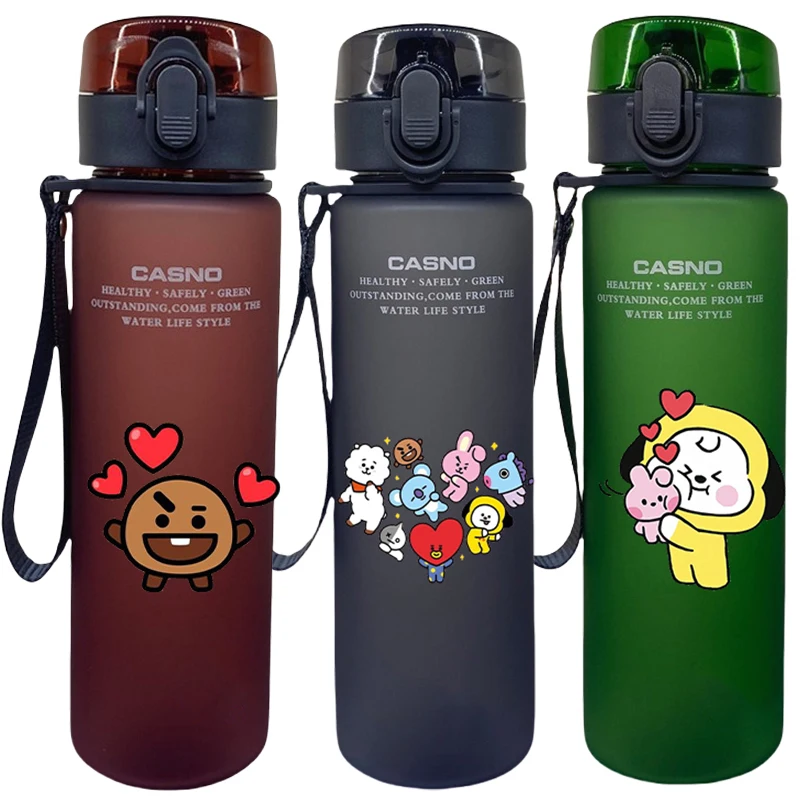 Kawaii Bt21 Water Bottle Portable Sport RJ KOYA MANG CHIMMY Leakproof Gym Outdoor Fitness Cycling Travel Drink Cup Kettles Gifts