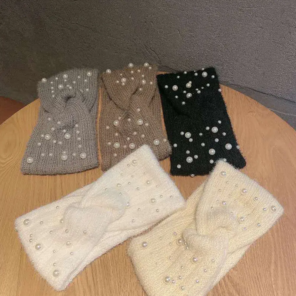 

1pc Braided Hair Band Knitted Wrap For Women Winter Warm Headband Fashion Hair Decor Pearl Knitted Hairband Outdoor Skiing