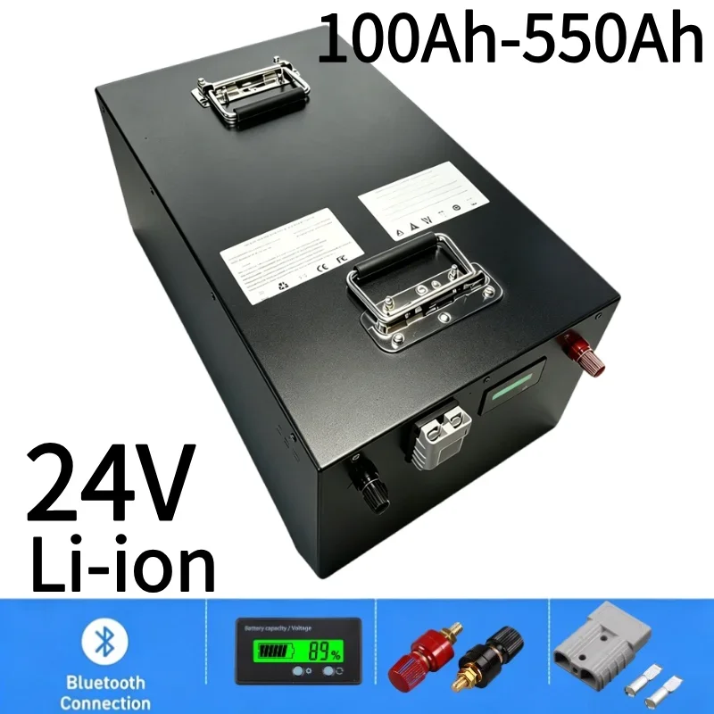 24V Rechargeable Lithium Ion Battery 100Ah-550Ah Built-in BMS With Charger Solar RV Off-Grid Home Energy Storage Inverter System