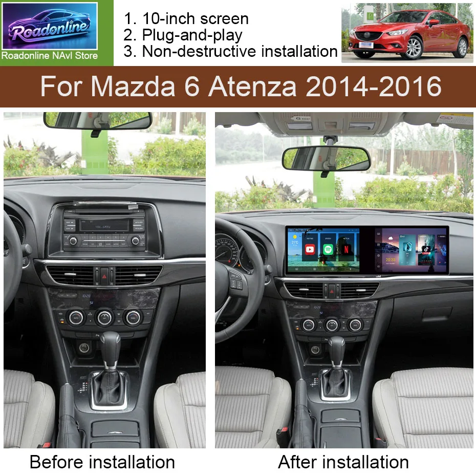 10+10 INCH Android 16 Car Radio For Mazda 6 Atenza 2014-2016 Multimedia Video Player Navigation GPS WIFI Carplay