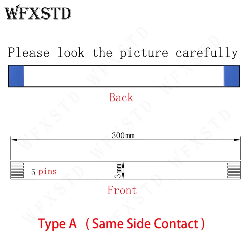 

5pins 3mm 30cm Type A New Flex cable AWM 20706 105C 60V VW-1 Same side copper Contact Pins