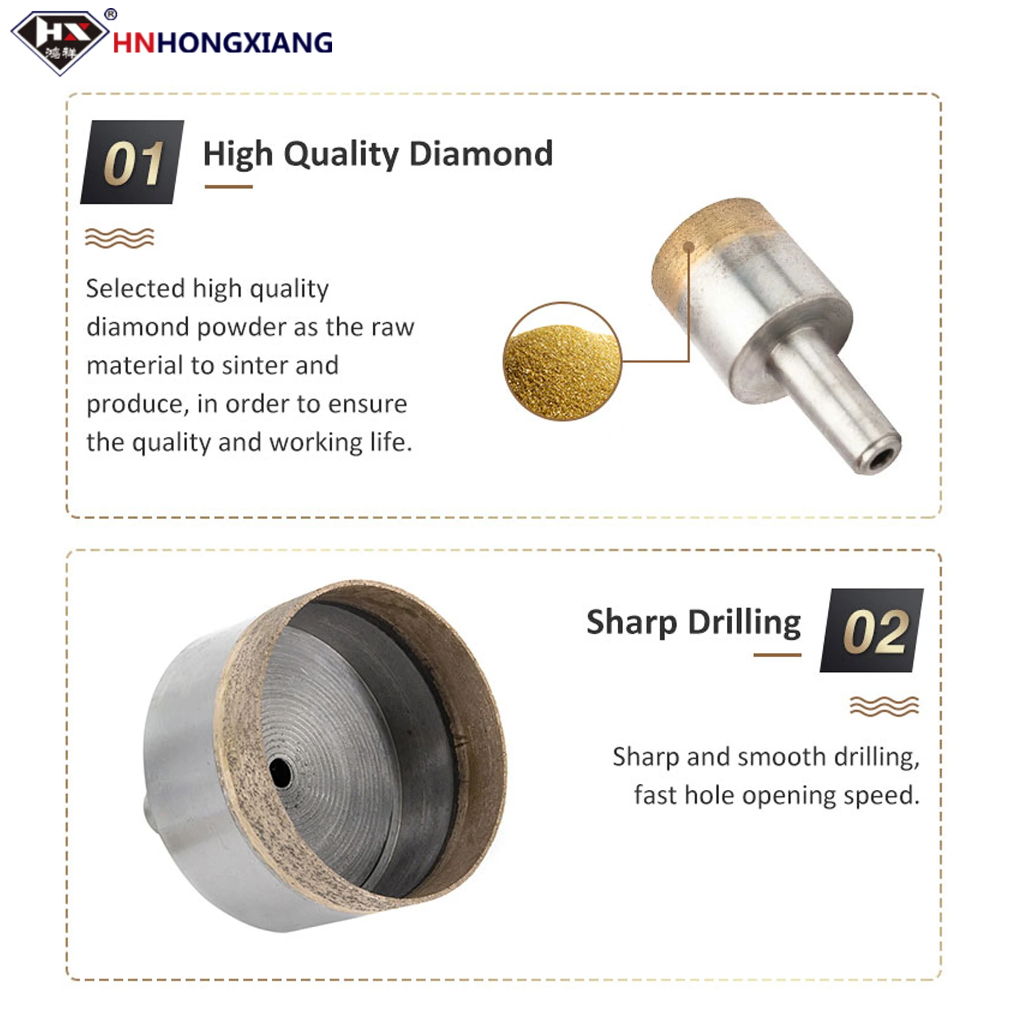 HNHONGXIANG Glass Diamond Core Drill Bit Sintered Straight Shank Diamond Drill Bit For Glass Tile Ceramic