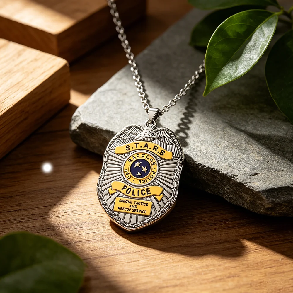 Resident Evil STARS Raccoon City Police Badge Necklace, S.T.A.R.S. Game Metal Pendant, Horror Game Fan Collectible Accessory