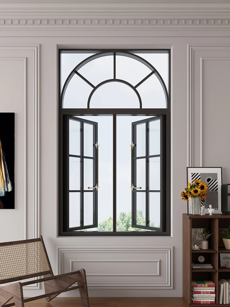 French retro aluminum alloy pair window customization retro arc medieval window arched glass window double window