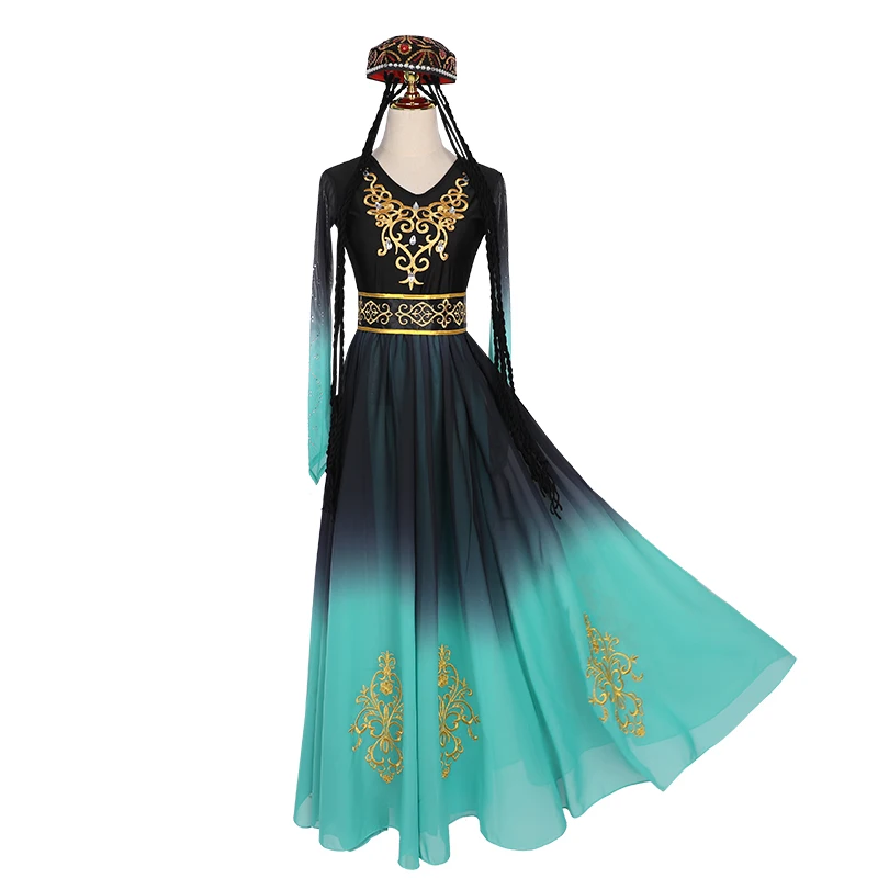 

Xinjiang Uygur Dancing Dress Large Swing Skirt Ethnic Dance Clothing Skirt Performance Practice Stage Performance Props Clothing