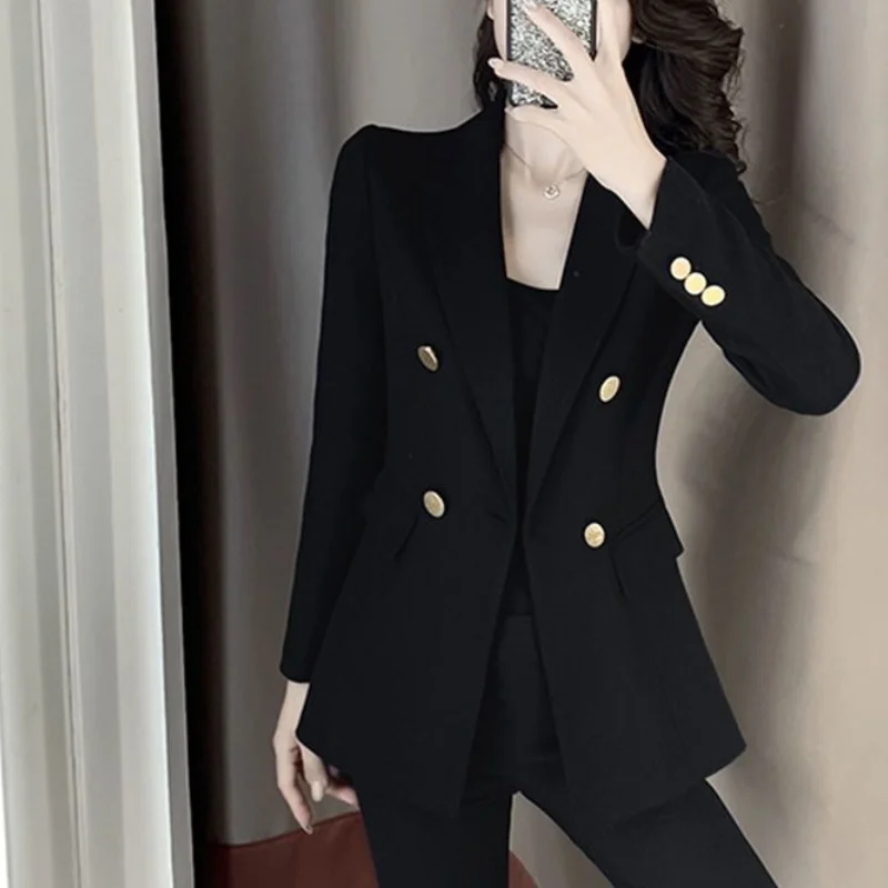 Women Autumn Winter New Small Suit Coat Fashion Elegant Casual Button Pocket Splicing Versatile Look Thinner Long Sleeved Jacket