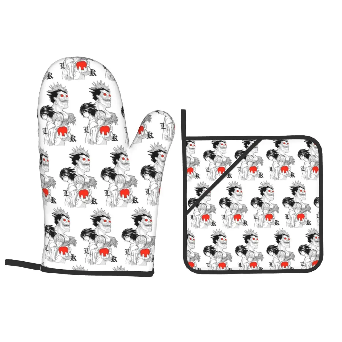 Death Book Death Note Anime Oven Mitts and Pot Holder Sets of 4 for Baking Kitchen Cooking Grilling Resistant Non-Slip Gloves