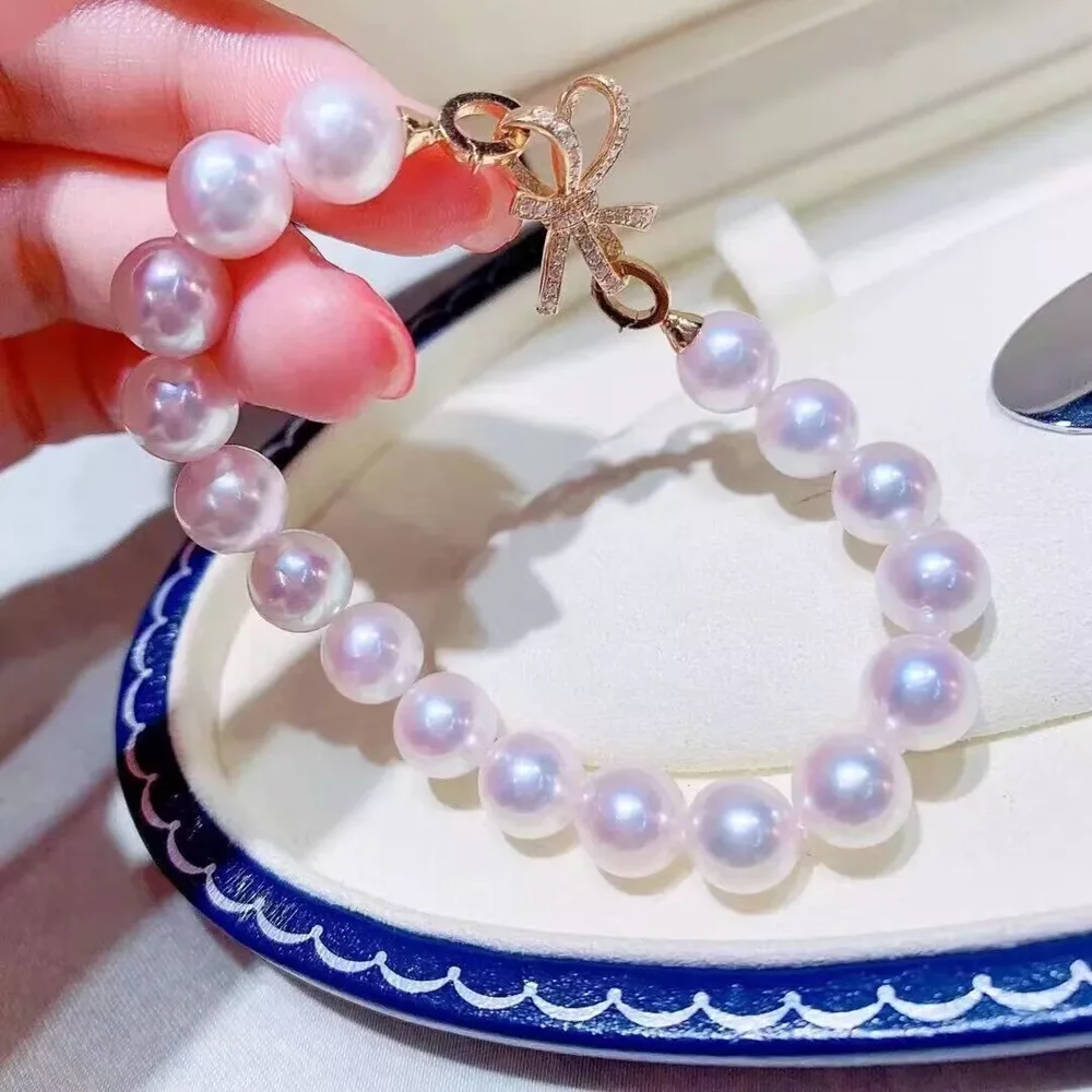 Beautiful and gorgeous AAAA 9-10mm South Sea white round pearl bracelet 7.5-8inch 925S