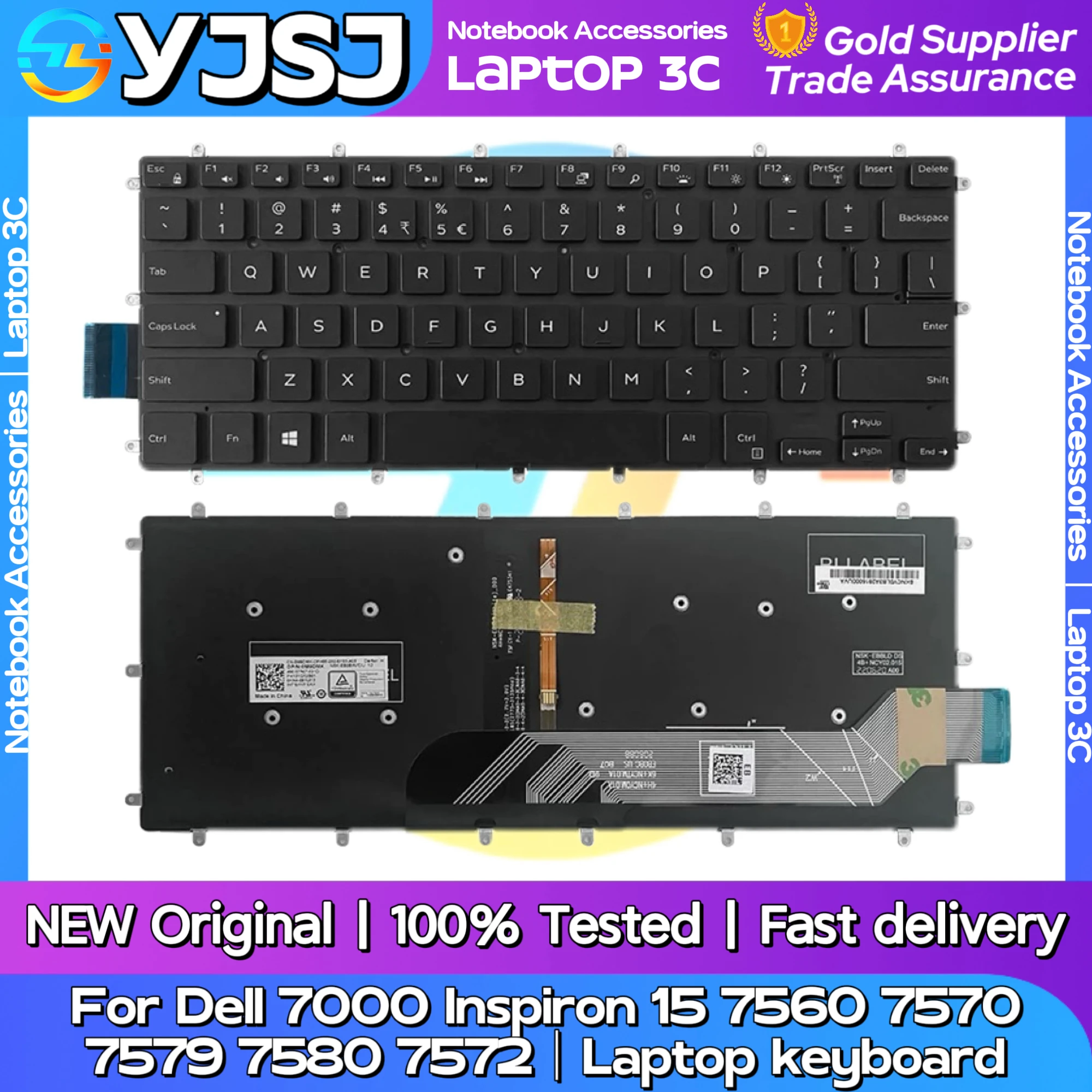 New Original Laptop Notebook keyboard  For Dell 7000 Inspiron 15 7560 7570 7579 7580 7572 Laptop US Font keyboard backlight
