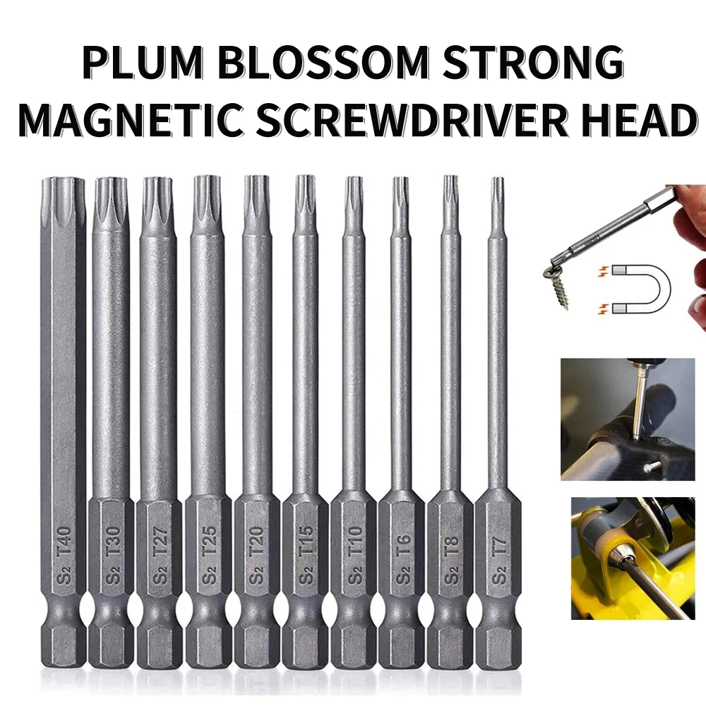 

8/10pcs 1/4" Hex Torx Head Screwdriver Bit Set Magnetic 100mm Security Tamper Proof Screwdriver Drill Bit Rotary Tool