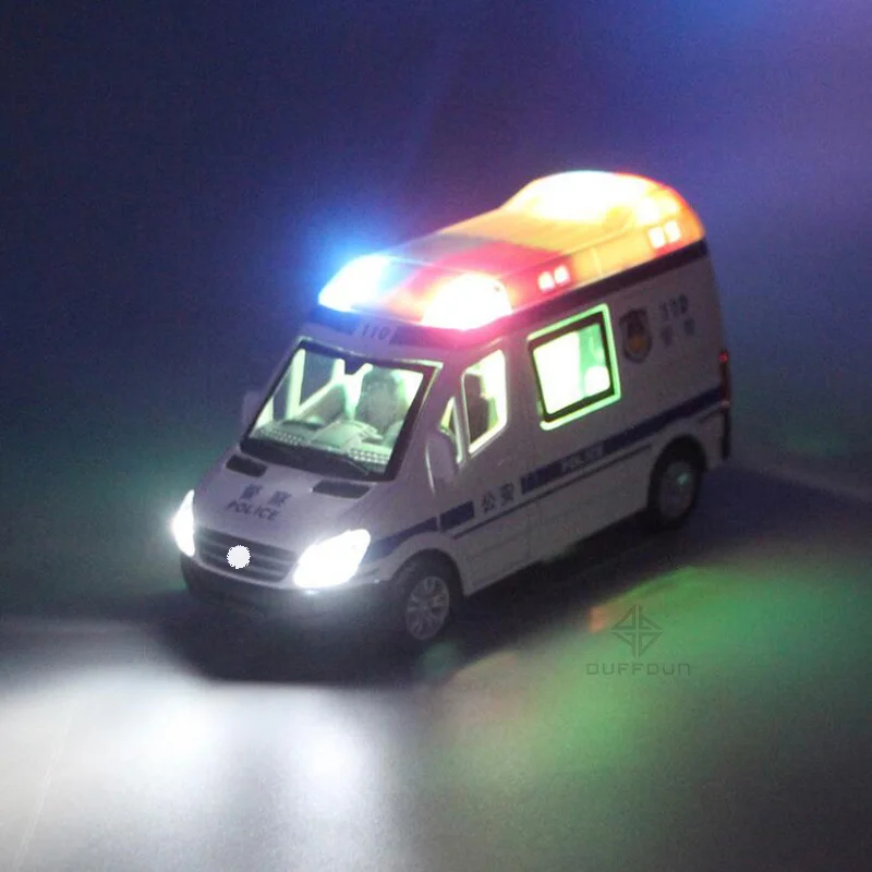 1/32 Alloy Diecast Car Model Ambulance Police Car Fire Engine Auto Model Metal Body Pull Back 5 Doors Open Vehicle Children Toys